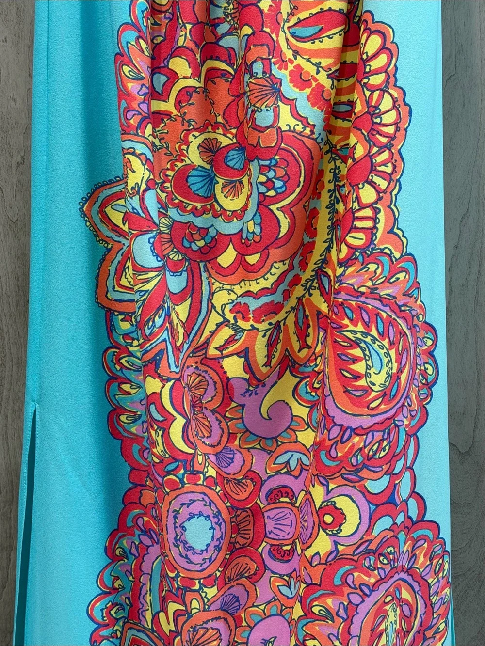 Lilly Pulitzer Turquoise Strapless Maxi Dress with Vibrant Paisley Print Med